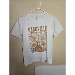 Nashville Gold Print Tshirt Souvenir Music City Broadway Street Tennessee Size M